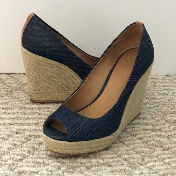 COACH Denim Espadrille Wedges - Picture 1 of 3